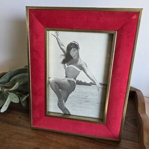Red Velvety Picture Frame W/ Old Photo Of Betty Page (5x7")